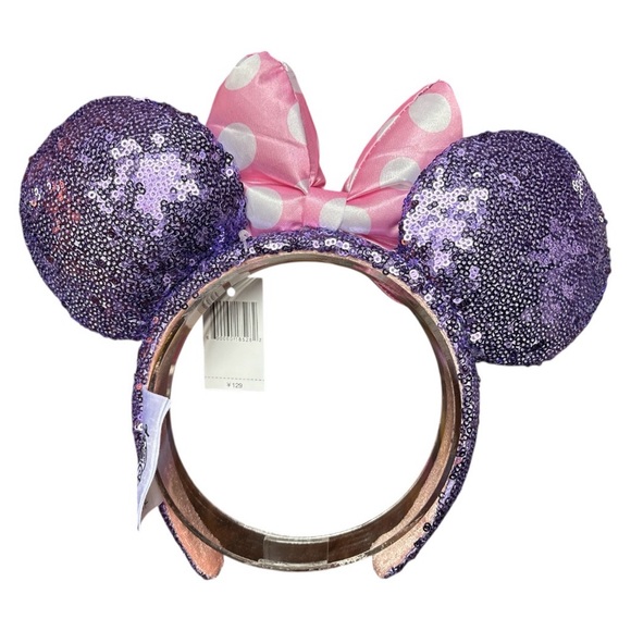 Disney Parks Minnie Mouse Purple Sequin Ears Pink Puffy Polka Dot Bow NWT 2 - Picture 4 of 7